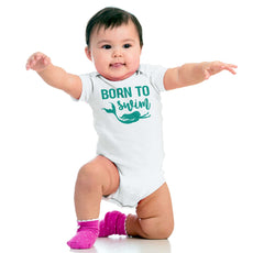Born To Swim Romper Bodysuit-Direct To Garment Print-Brisco Baby