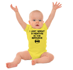 9 Months in Batcave Romper Bodysuit-Direct To Garment Print-Brisco Baby