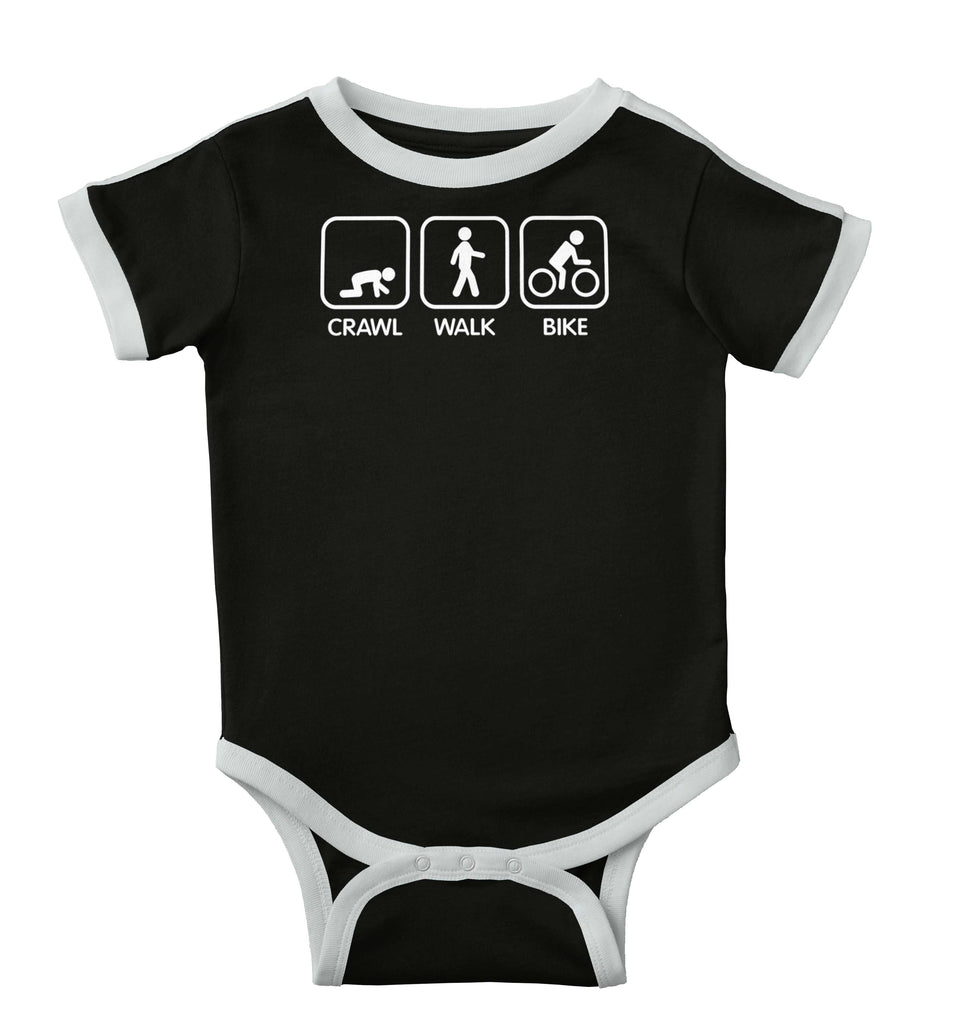 Crawl Walk Bike Ringer Romper Bodysuit-Direct To Garment Print-Brisco Baby