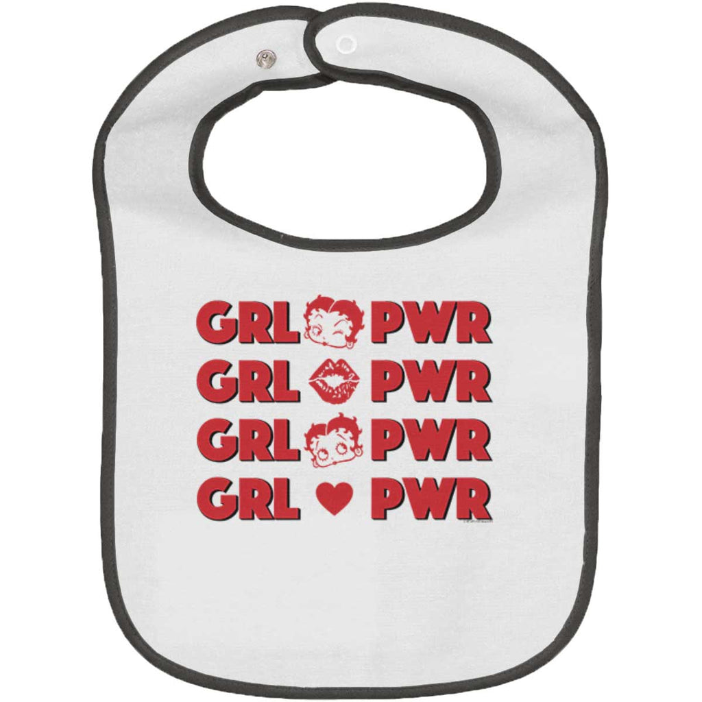 Girl Power Trimmed White Snap Bib-Direct To Garment Print-Brisco Baby