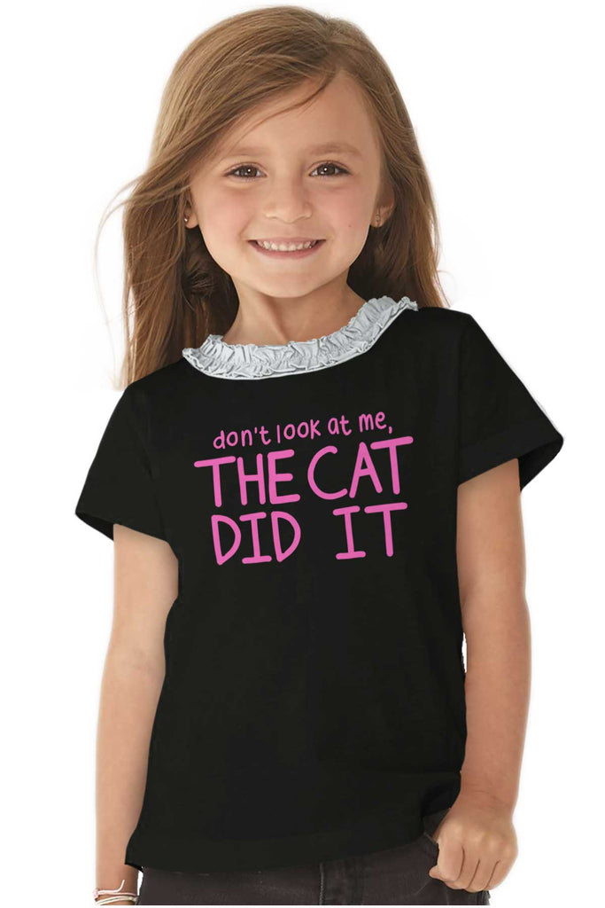 Cat Did It Toddler Ruffled Trim T-Shirt-Direct To Garment Print-Brisco Baby