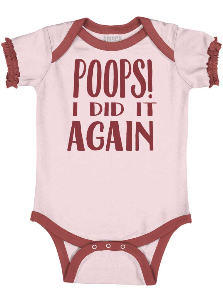 Poops I Did It Again Baby Ruffled Trim Romper-Direct To Garment Print-Brisco Baby
