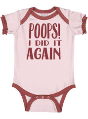 Poops I Did It Again Baby Ruffled Trim Romper-Direct To Garment Print-Brisco Baby