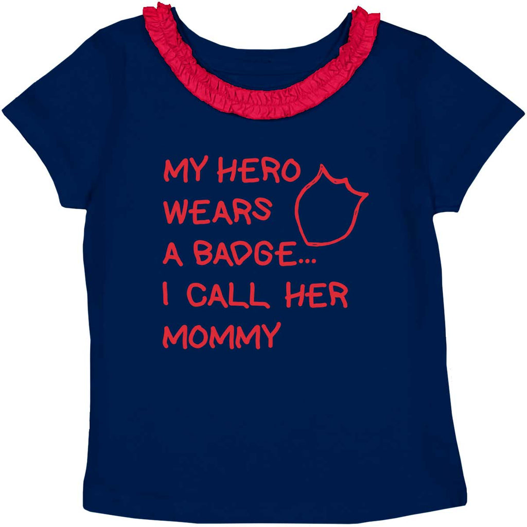 Hero Wears Badge Toddler Ruffled Trim T-Shirt-Direct To Garment Print-Brisco Baby