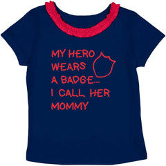 Hero Wears Badge Toddler Ruffled Trim T-Shirt-Direct To Garment Print-Brisco Baby