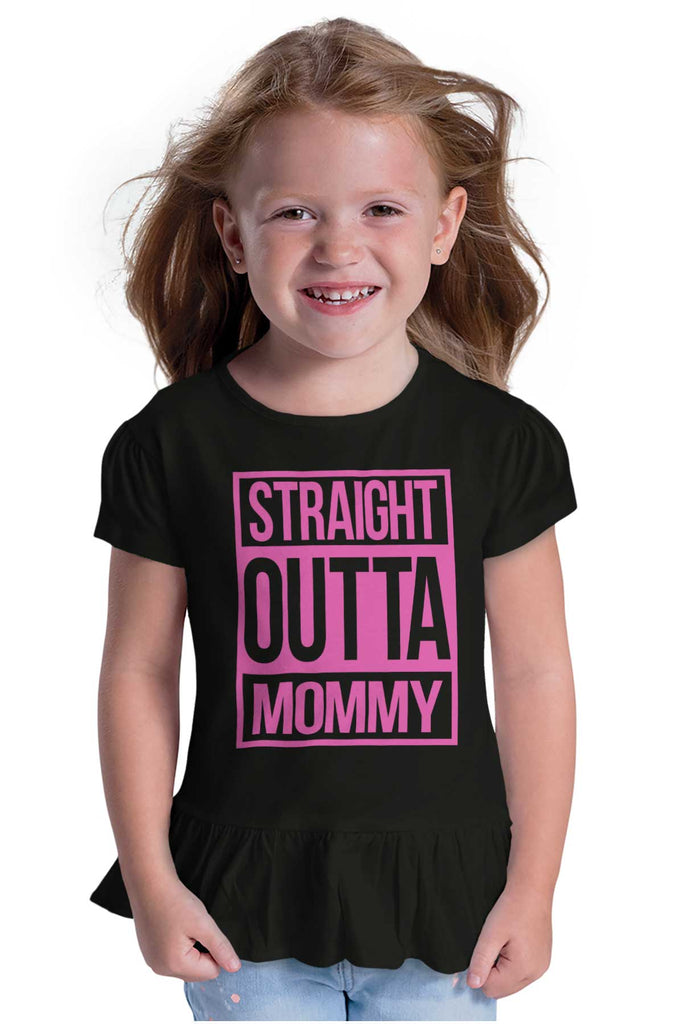 Straight Outta Mommy Toddler Ruffle Bottom Tee-Direct To Garment Print-Brisco Baby