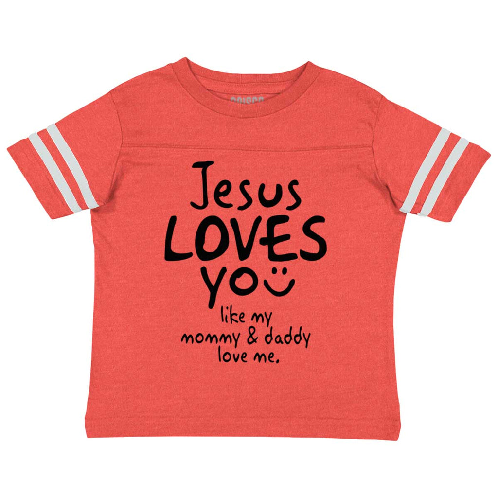 Jesus Loves You Toddler Football Jersey Tee-Direct To Garment Print-Brisco Baby