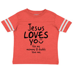 Jesus Loves You Toddler Football Jersey Tee-Direct To Garment Print-Brisco Baby