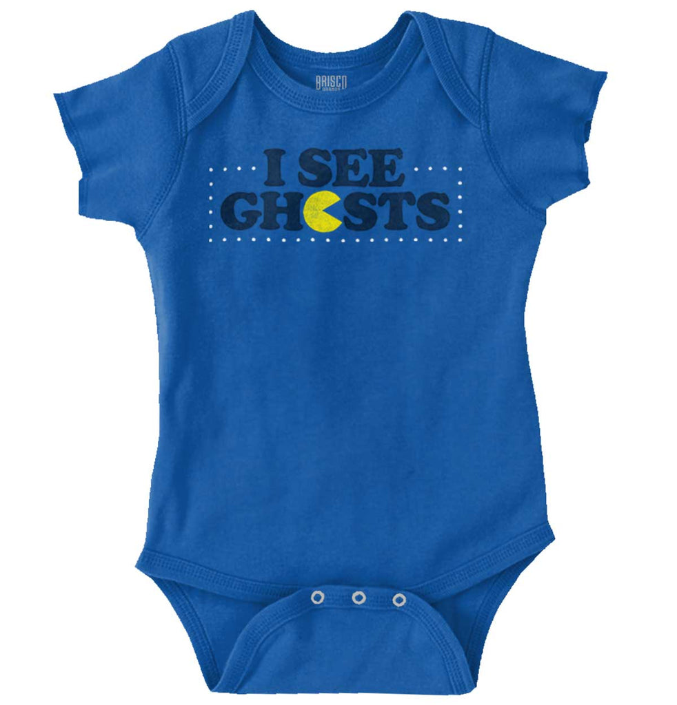 I See Ghosts Pac-Man Video Game Romper Bodysuit-Direct To Garment Print-Brisco Baby