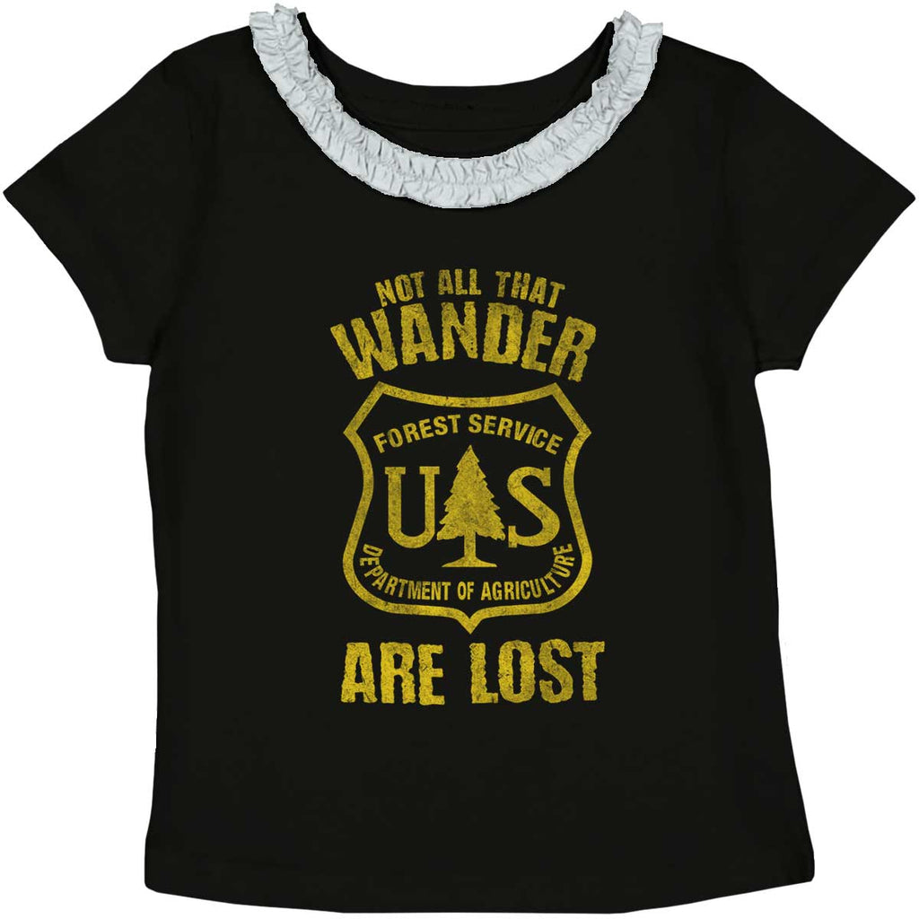 No All Who Wander Toddler Ruffled Trim T-Shirt-Direct To Garment Print-Brisco Baby