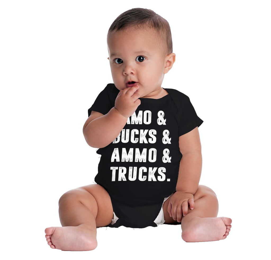 Camo Bucks Ammo Trucks Romper Bodysuit-Direct To Garment Print-Brisco Baby