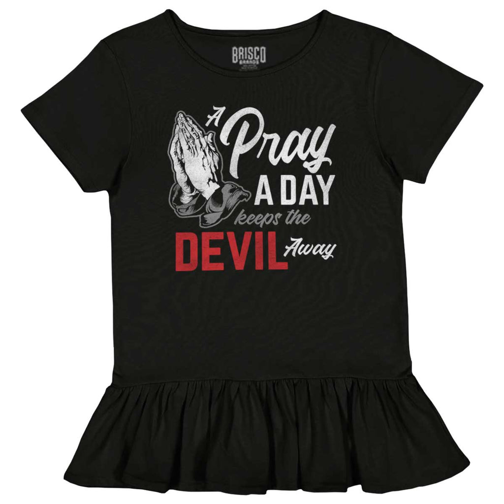 Pray A Day Toddler Ruffle Bottom Tee-Direct To Garment Print-Brisco Baby
