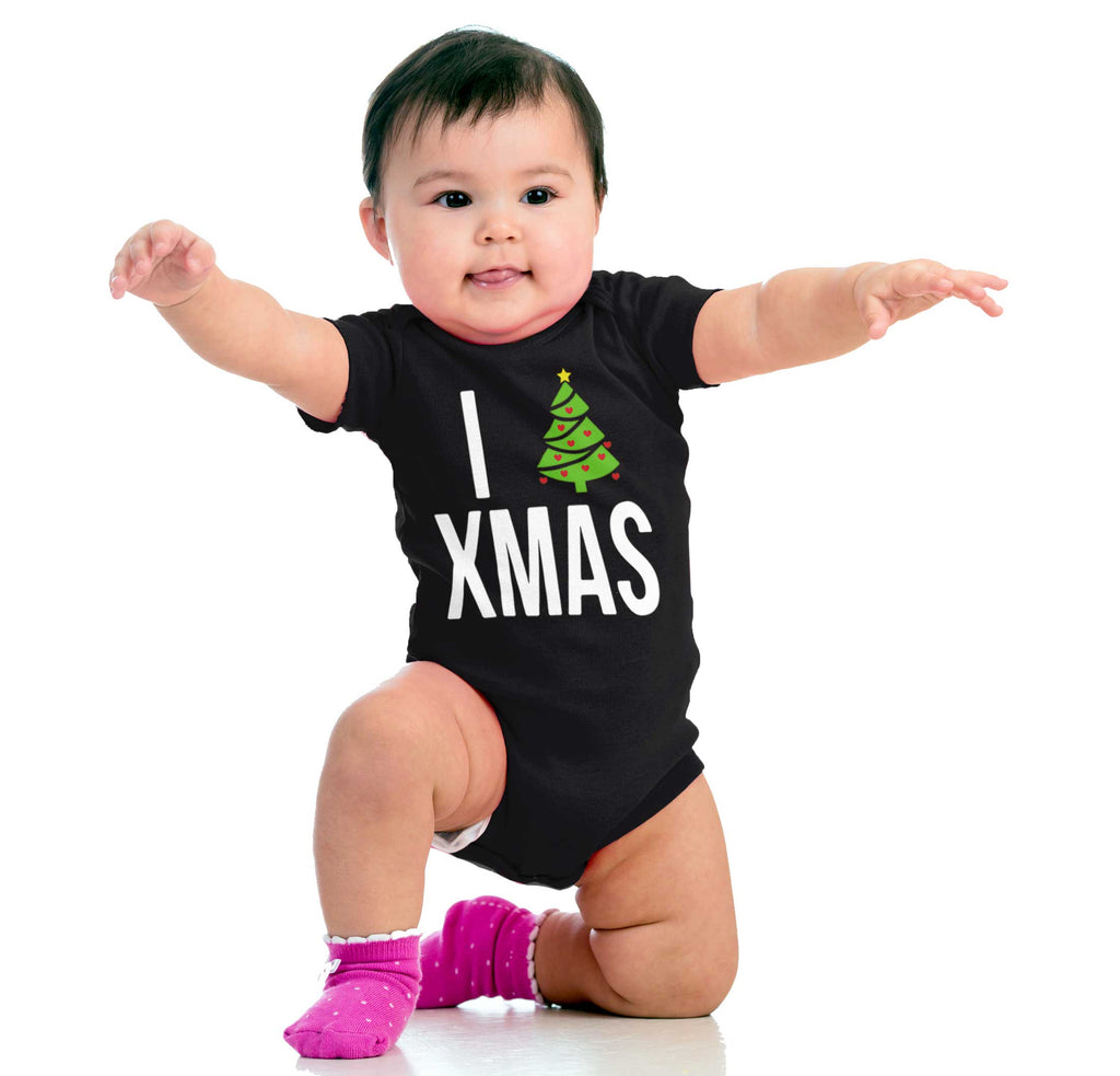I Love Xmas Romper Bodysuit-Direct To Garment Print-Brisco Baby