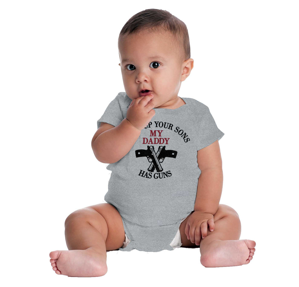 Daddy Has Guns Romper Bodysuit-Direct To Garment Print-Brisco Baby