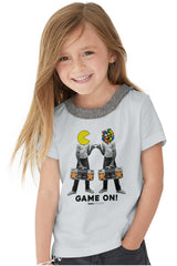 Pac-Man Rubiks Game On Toddler Ruffled Trim T-Shirt-Direct To Garment Print-Brisco Baby