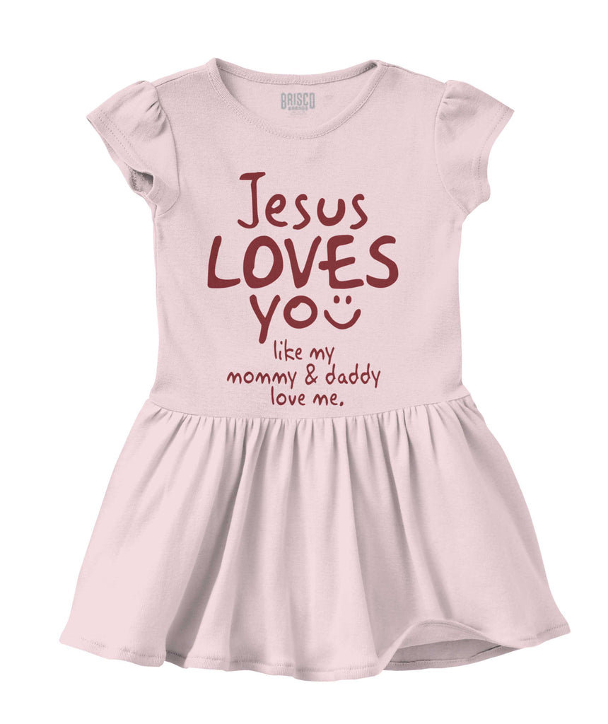 Jesus Loves You Solid Baby Infant Dress-Direct To Garment Print-Brisco Baby