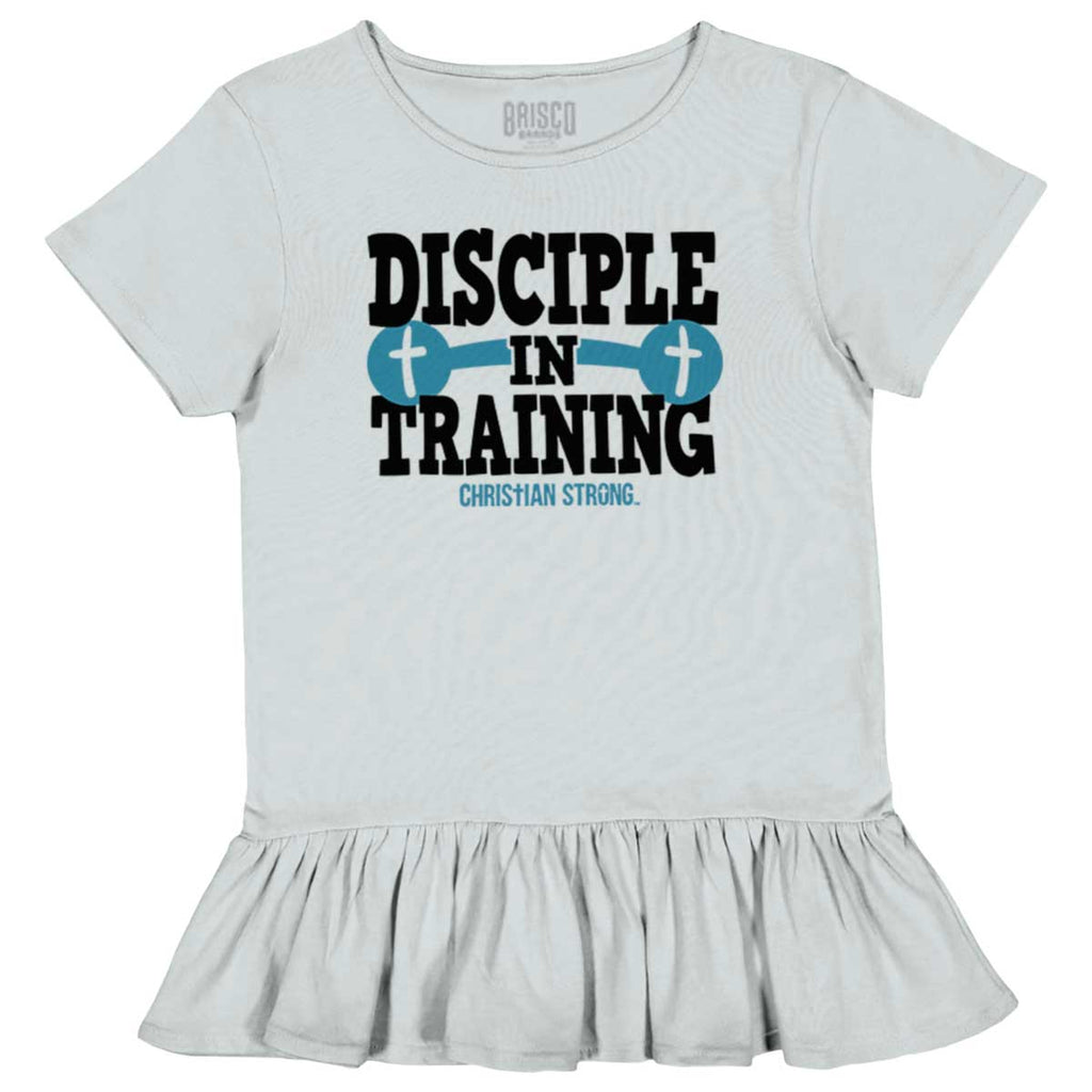 Disciple In Training Toddler Ruffle Bottom Tee-Direct To Garment Print-Brisco Baby
