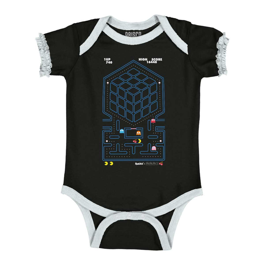 Rubik's Screen Baby Ruffled Trim Romper-Direct To Garment Print-Brisco Baby