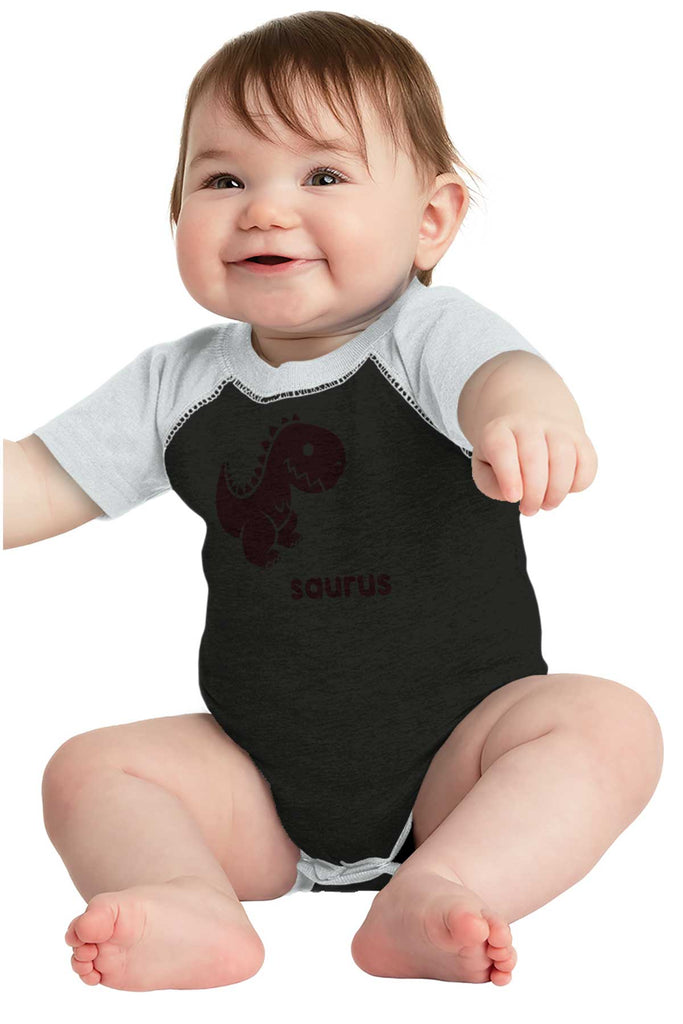 Babysaurus Rex Raglan Romper Bodysuit-Direct To Garment Print-Brisco Baby