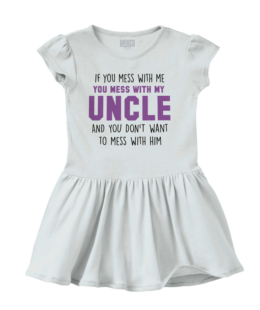 Mess With My Uncle Solid Baby Infant Dress-Direct To Garment Print-Brisco Baby