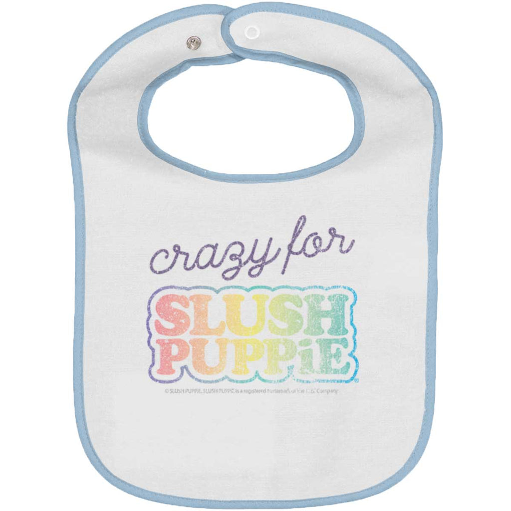 Crazy For Slush Puppie Trimmed White Snap Bib-Direct To Garment Print-Brisco Baby