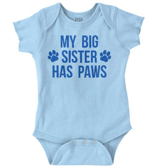 My Big Sister Has Paws Romper Bodysuit-Direct To Garment Print-Brisco Baby