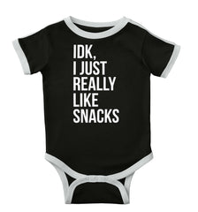 Really Like Snacks Ringer Romper Bodysuit-Direct To Garment Print-Brisco Baby