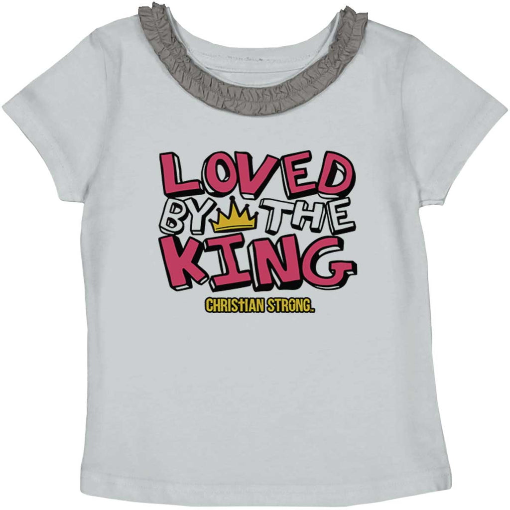 Loved By The King Toddler Ruffled Trim T-Shirt-Direct To Garment Print-Brisco Baby