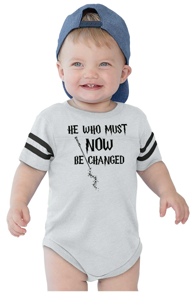 He Who Must Be Changed Football Romper Bodysuit-Direct To Garment Print-Brisco Baby
