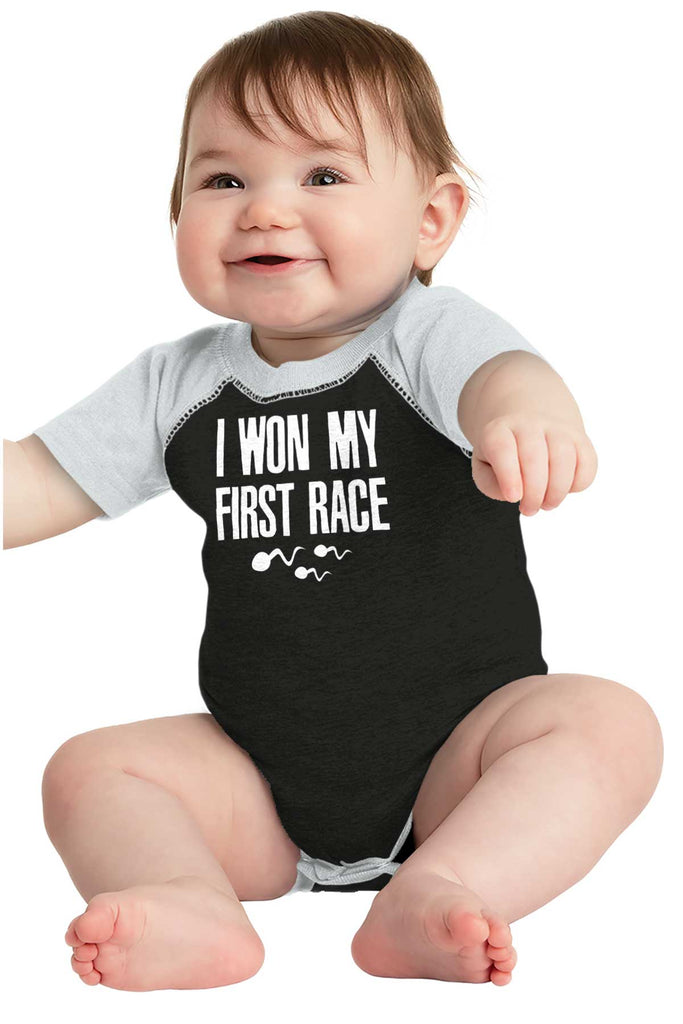 Won The Race Raglan Romper Bodysuit-Direct To Garment Print-Brisco Baby