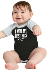 Won The Race Raglan Romper Bodysuit-Direct To Garment Print-Brisco Baby