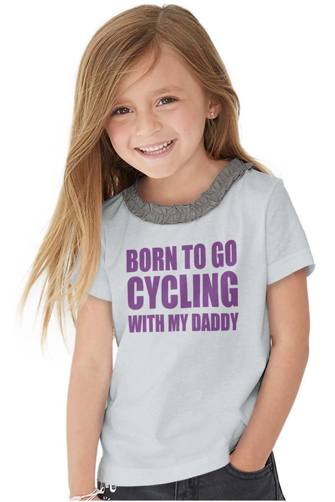 Cycling With Daddy Toddler Ruffled Trim T-Shirt-Direct To Garment Print-Brisco Baby