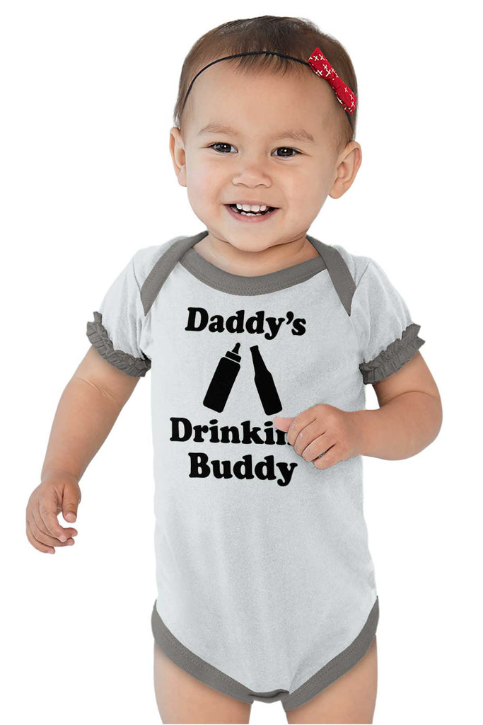 Drinking Buddy Baby Ruffled Trim Romper-Direct To Garment Print-Brisco Baby