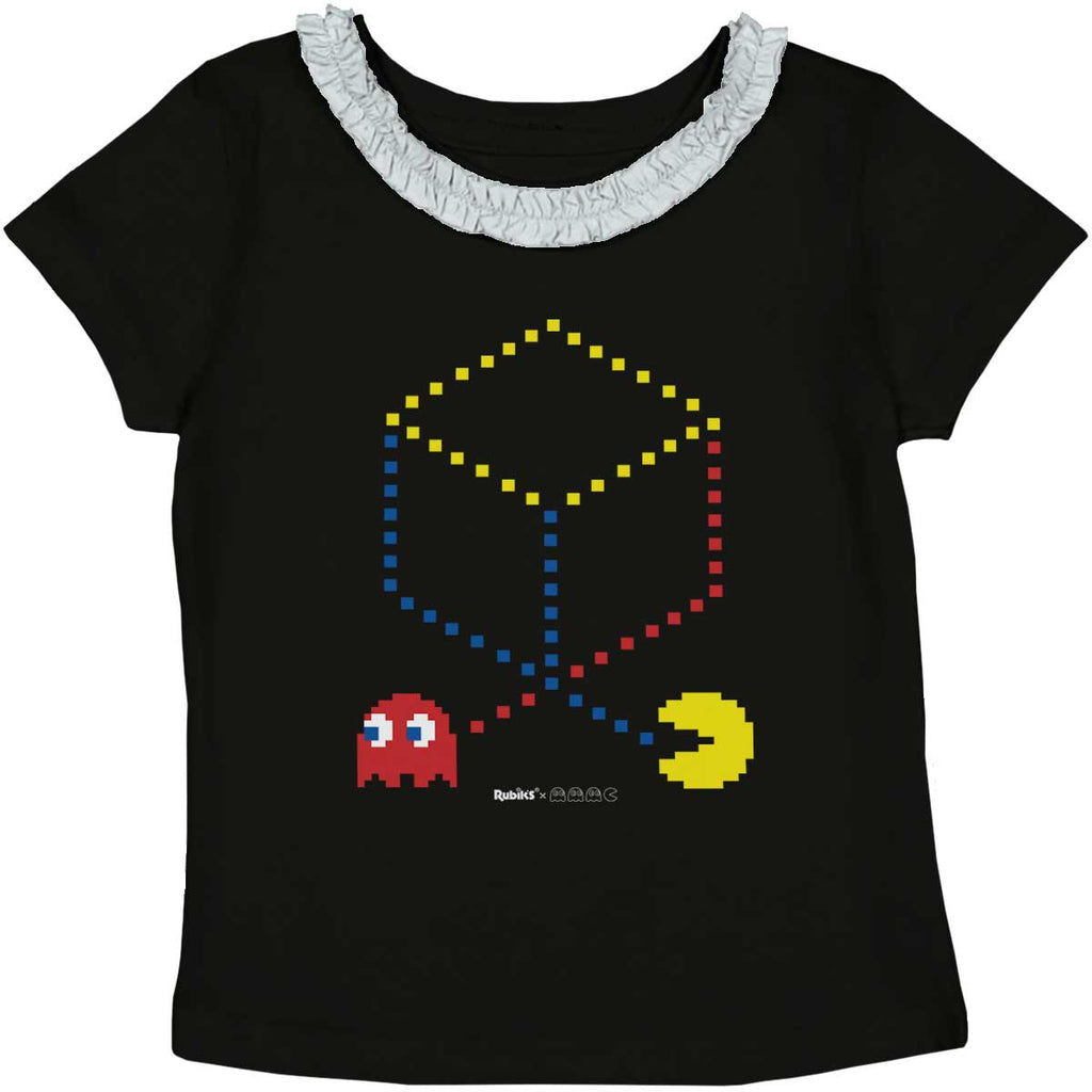 Pac-Man Cube Toddler Ruffled Trim T-Shirt-Direct To Garment Print-Brisco Baby