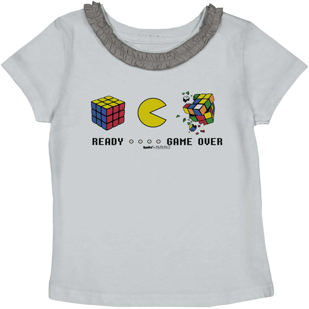 Pac-Man Ready Rubik's Toddler Ruffled Trim T-Shirt-Direct To Garment Print-Brisco Baby