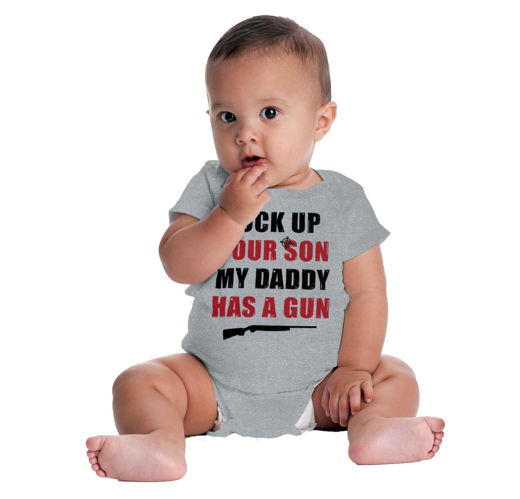 My Daddy Has a Gun Son Romper Bodysuit-Direct To Garment Print-Brisco Baby