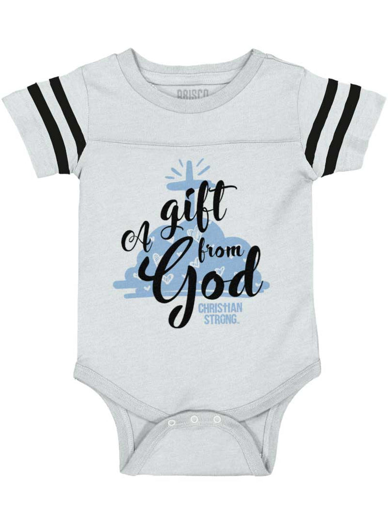 Gift From God Football Romper Bodysuit-Direct To Garment Print-Brisco Baby