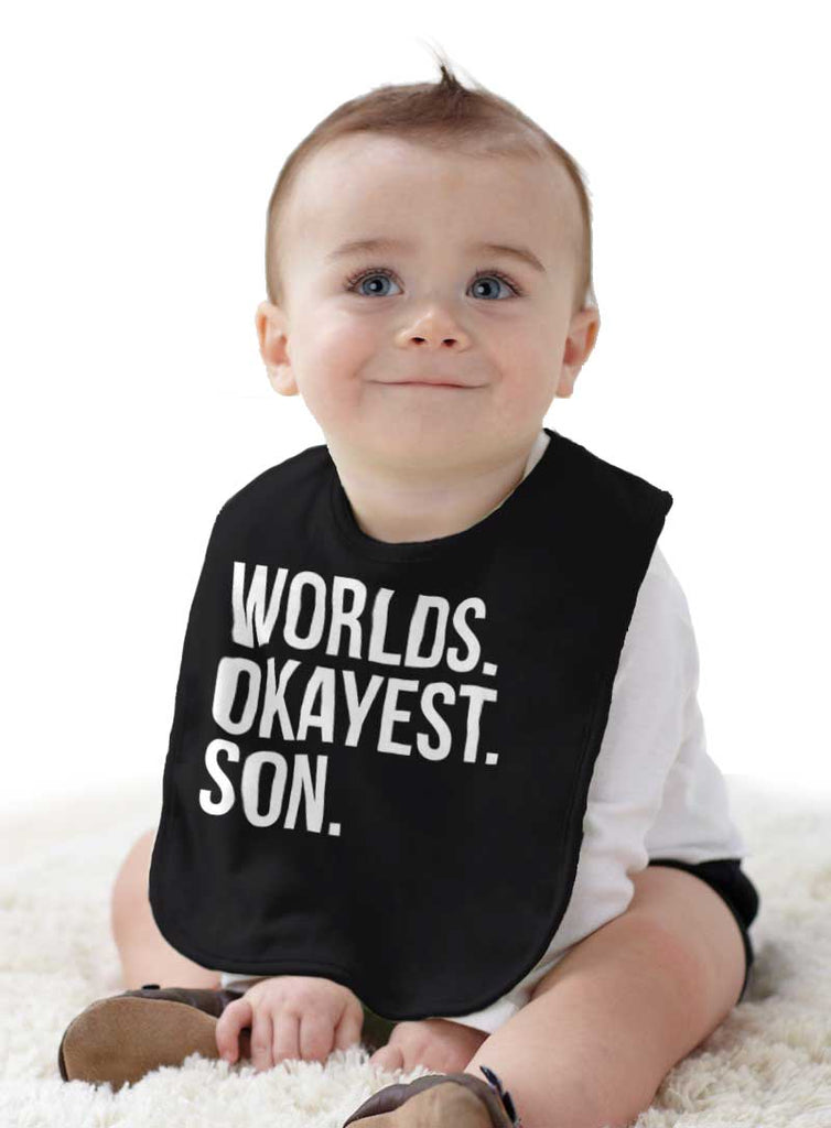 Worlds Okayest Son Infant Baby Bib-Direct To Garment Print-Brisco Baby