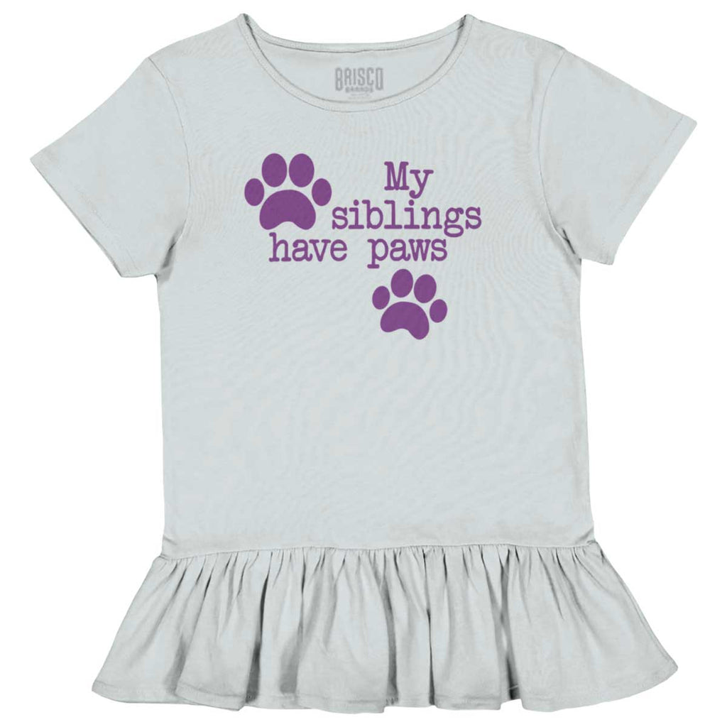 Siblings have paws Toddler Ruffle Bottom Tee-Direct To Garment Print-Brisco Baby