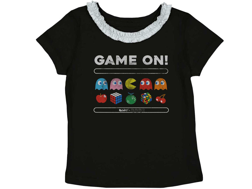 Game On Pac-Man Toddler Ruffled Trim T-Shirt-Direct To Garment Print-Brisco Baby