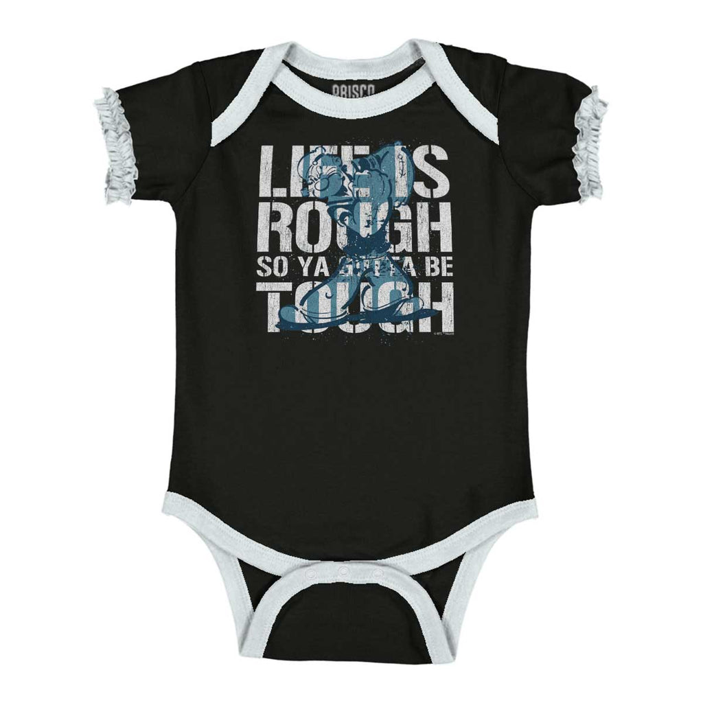 Life Is Rough Baby Ruffled Trim Romper-Direct To Garment Print-Brisco Baby