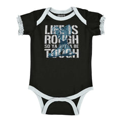 Life Is Rough Baby Ruffled Trim Romper-Direct To Garment Print-Brisco Baby