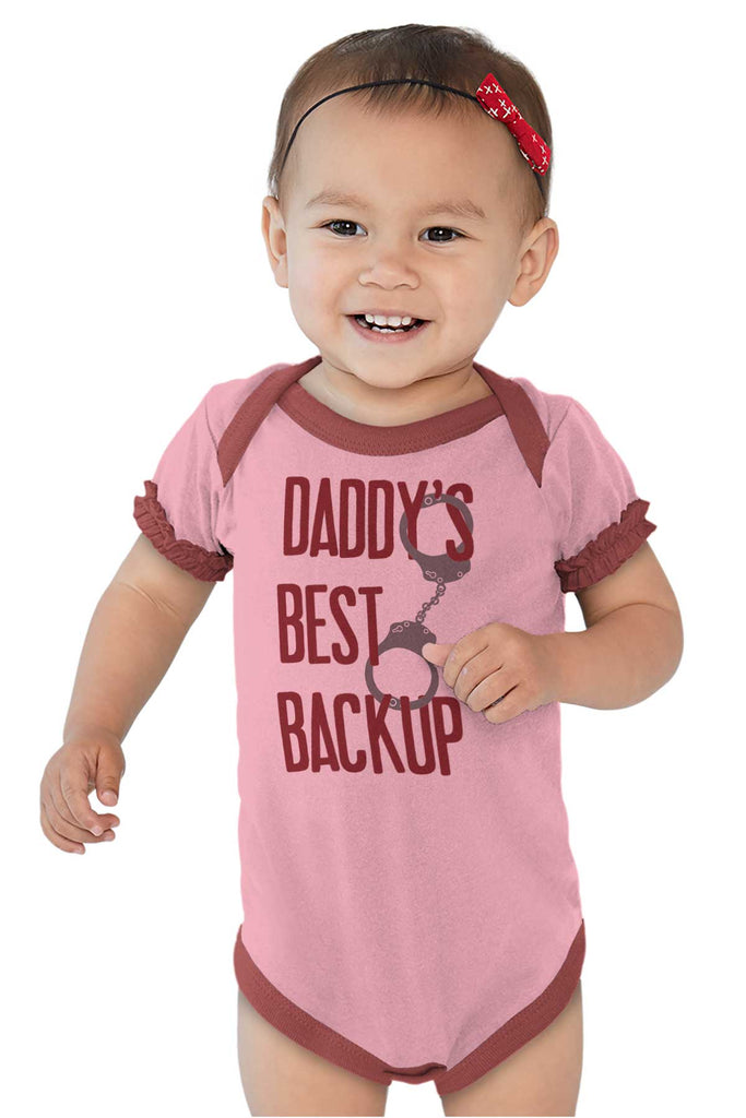 Daddy's Best Backup Baby Ruffled Trim Romper-Direct To Garment Print-Brisco Baby