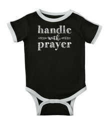 Handle With Prayer Ringer Romper Bodysuit-Direct To Garment Print-Brisco Baby
