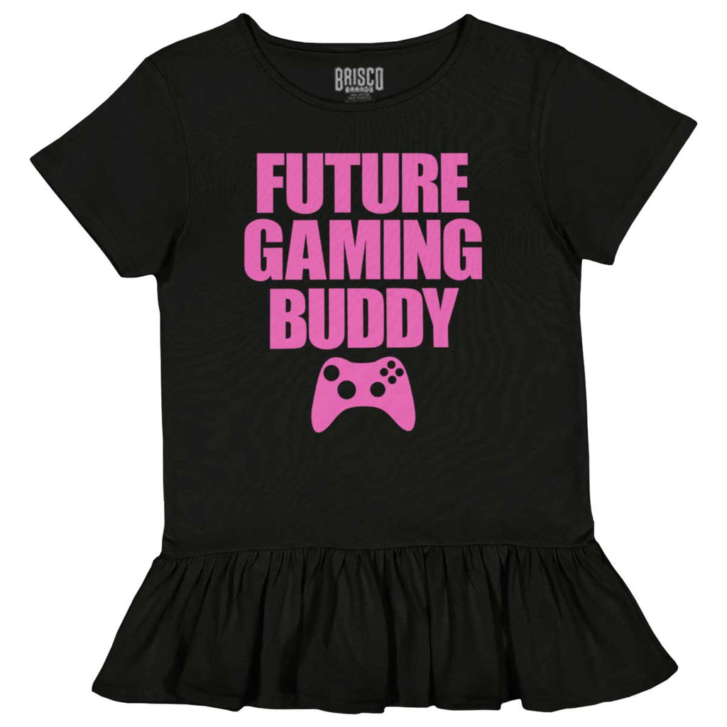 Future Gaming Buddy Toddler Ruffle Bottom Tee-Direct To Garment Print-Brisco Baby