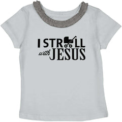 Stroll With Jesus Toddler Ruffled Trim T-Shirt-Direct To Garment Print-Brisco Baby