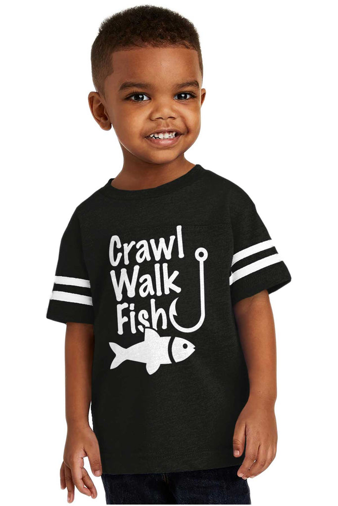 Crawl Walk Fish Toddler Football Jersey Tee-Direct To Garment Print-Brisco Baby