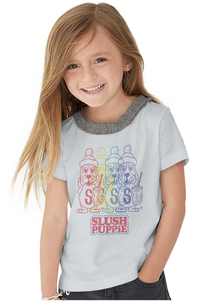 Rainbow Puppie Toddler Ruffled Trim T-Shirt-Direct To Garment Print-Brisco Baby