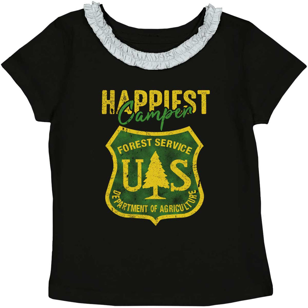 Happiest Camper Toddler Ruffled Trim T-Shirt-Direct To Garment Print-Brisco Baby