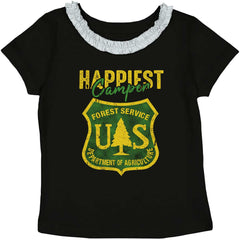 Happiest Camper Toddler Ruffled Trim T-Shirt-Direct To Garment Print-Brisco Baby